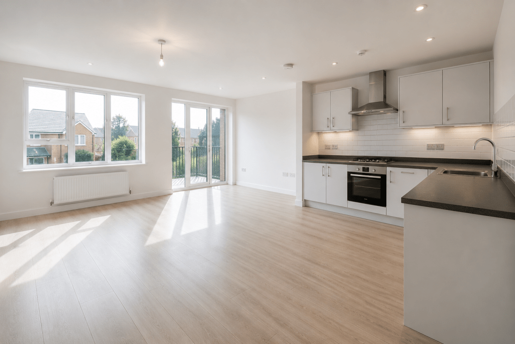 Empty property prepared for a detailed post-renovation clean
